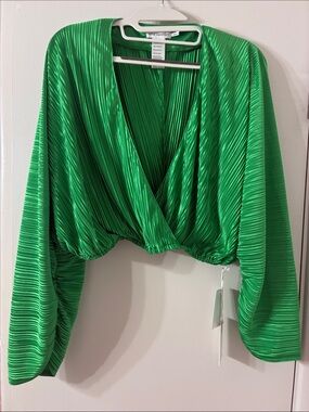 Good American Emerald Green Pleated Wrap Blouse